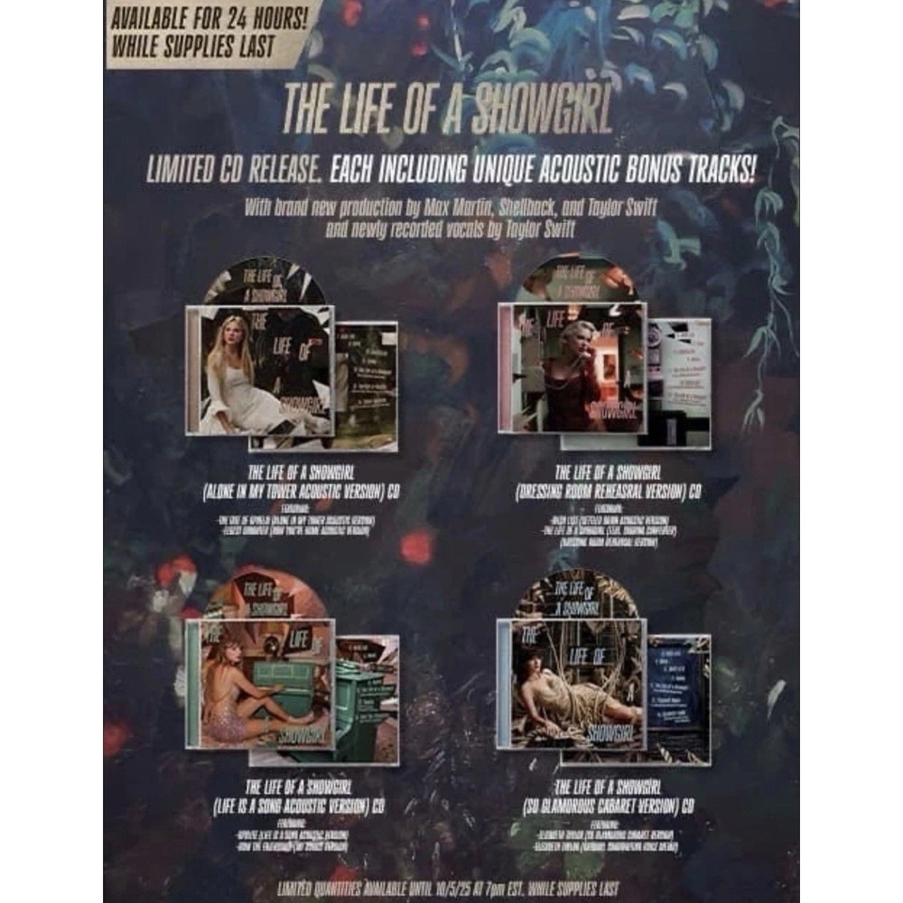 Taylor Swift The Life Of A Show Girl  Cabaret Acoustic CD Full set of 4 In Hand